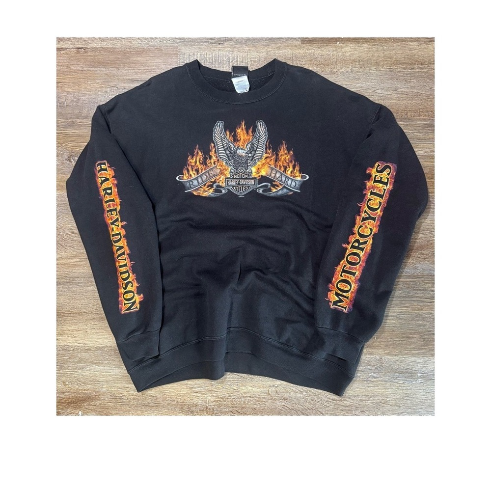 Vintage Harley Davidson Crewneck with Fire Sleeve Hit